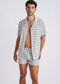 Printed Seersucker Swim Shorts (Slate/Latte)
