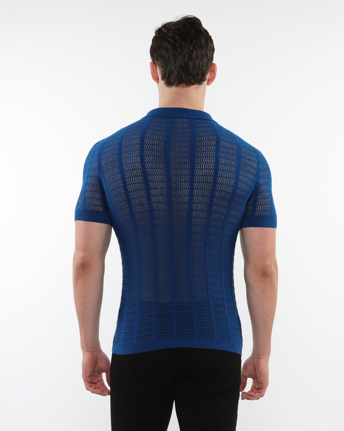 Open Collar Mesh Knit Polo (Peacock)