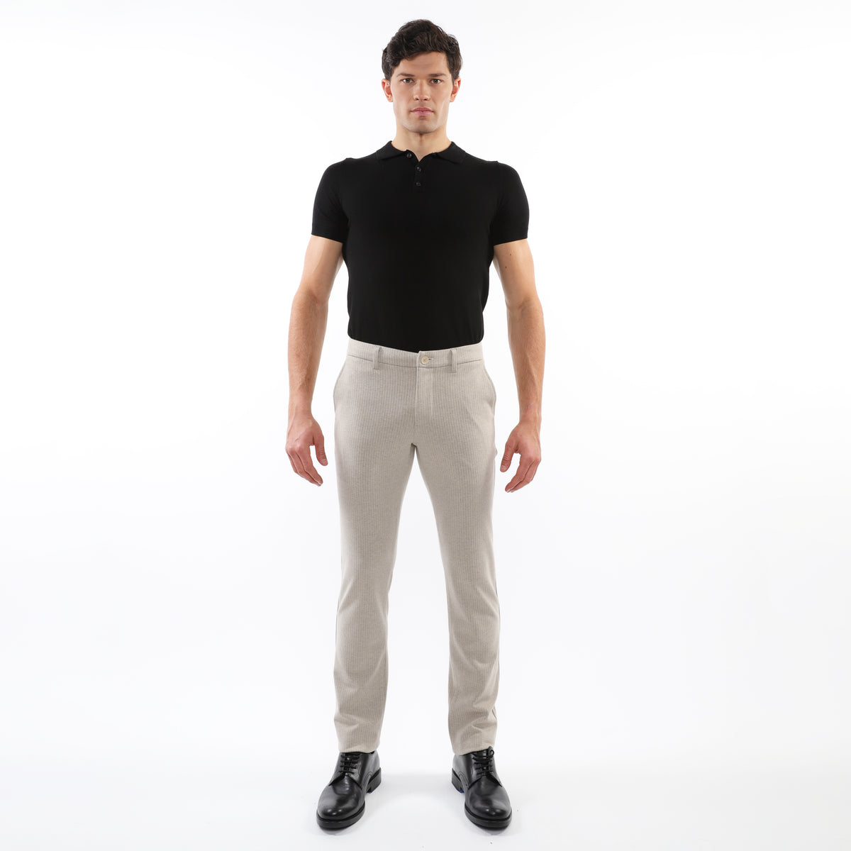 Wool Look Stretch Knit Pants (Milk Pinstripe)