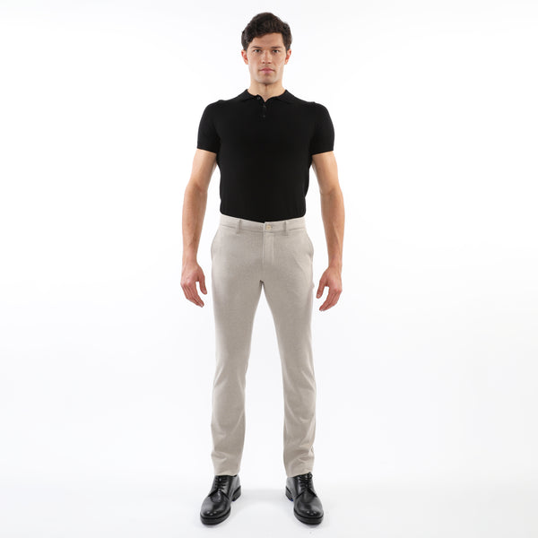 Wool Look Stretch Knit Pants (Milk Pinstripe)
