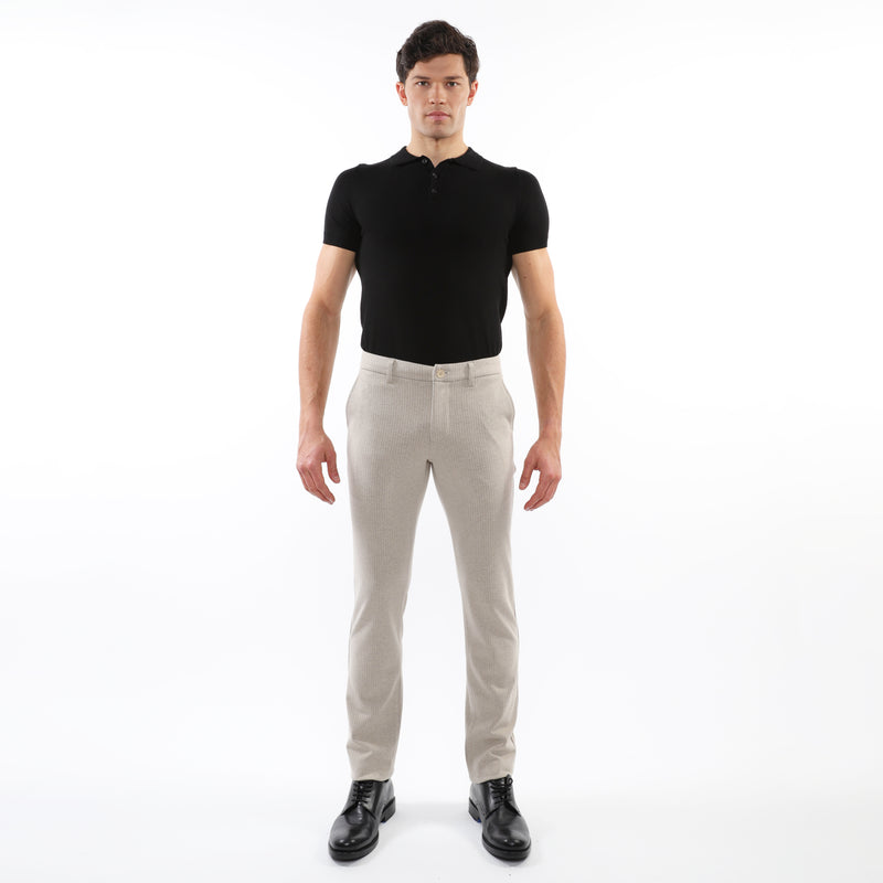Wool Look Stretch Knit Pants (Milk Pinstripe)