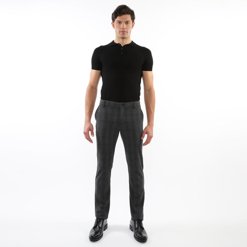 Wool-Look Stretch Knit Pants (Charcoal Glennplaid)