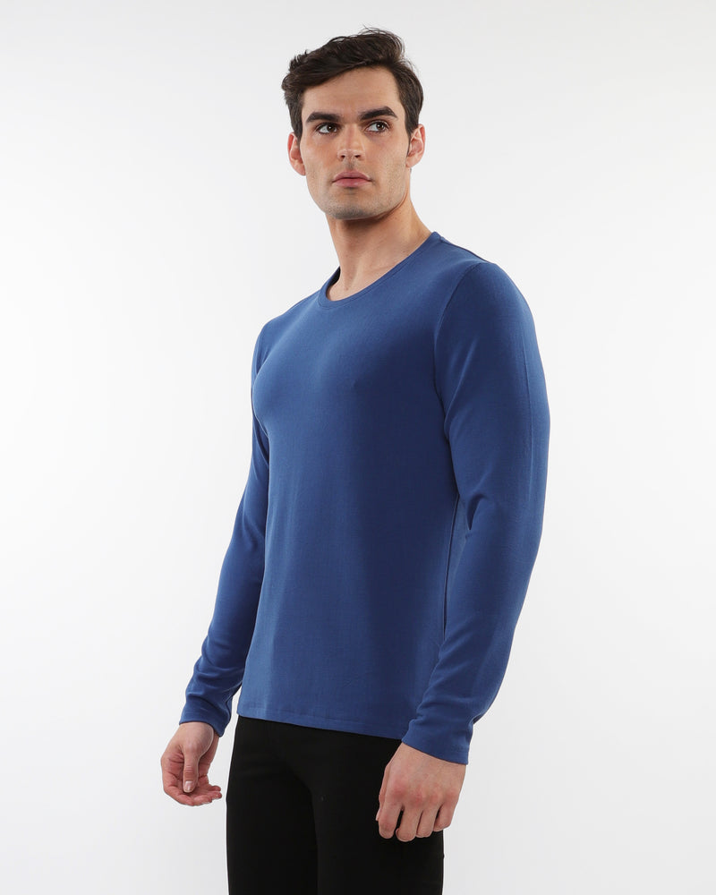 Stretch Knit Long Sleeve Crew (Baby Blue)
