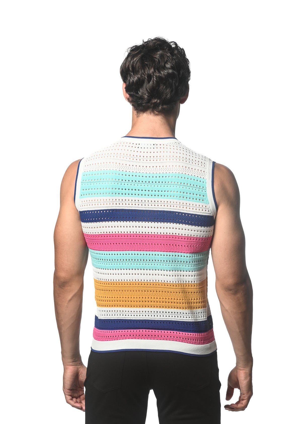 Striped Textured Knitted Vest (Teal Flamingo)