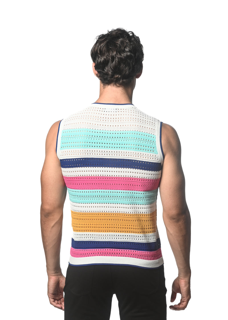 Striped Textured Knitted Vest (Teal Flamingo_
