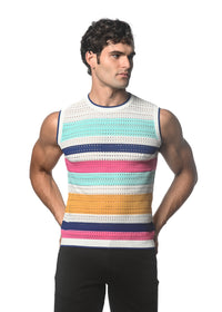 Striped Textured Knitted Vest (Teal Flamingo)