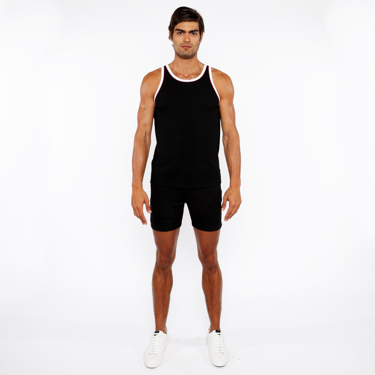 Rib Stretch Ringer Tank (Black)