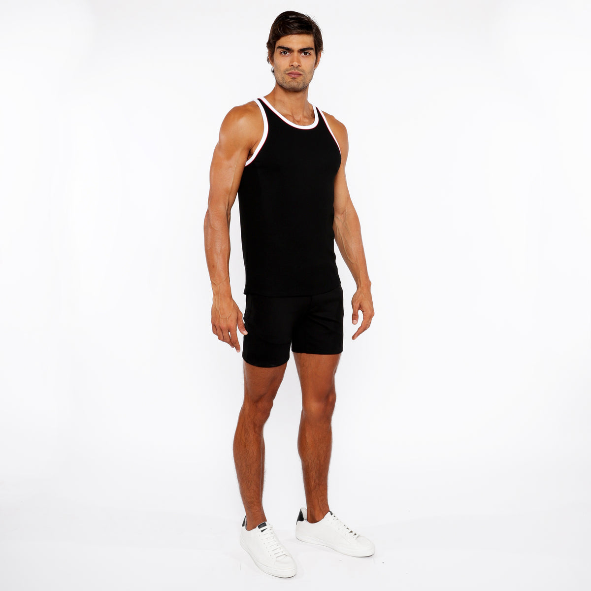 Rib Stretch Ringer Tank (Black)