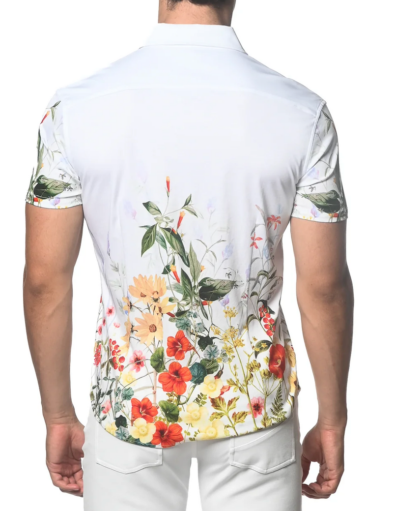 Printed Jersey Short Sleeve Shirt (Red/Gold Foral)