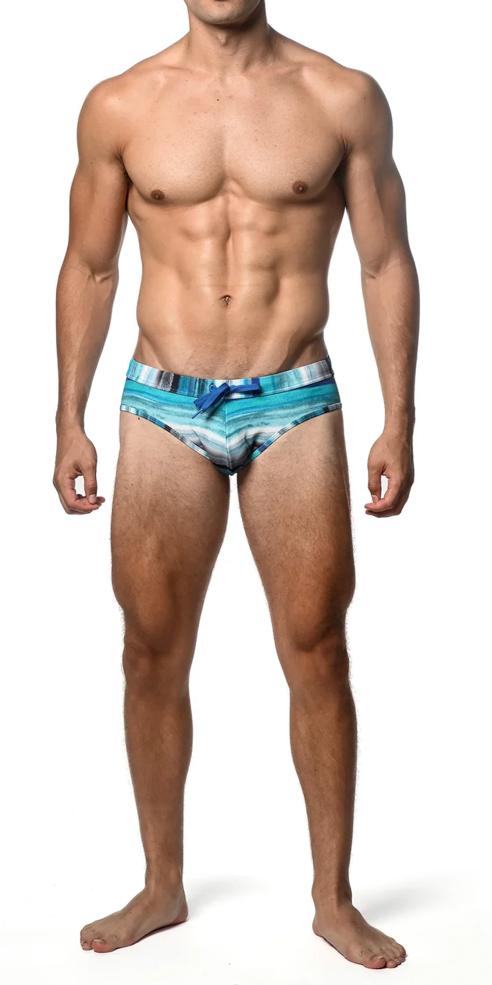 Pattern Swim Brief (Teal/Blue Stripe)