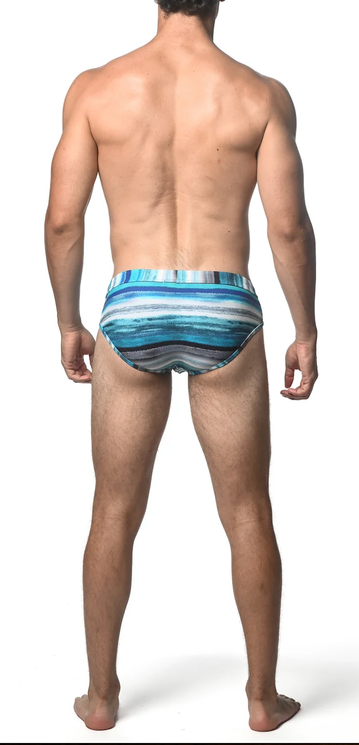 Pattern Swim Brief (Teal/Blue Stripe)