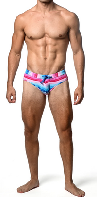 Pattern Swim Brief (Fuchia/Cobalt Stripe)
