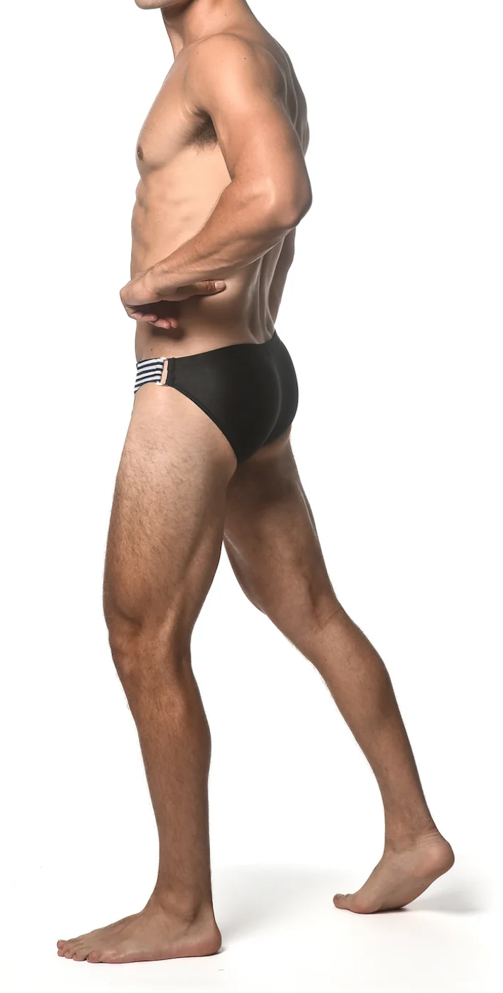 Swim Brief w/Side Stripe and Buckle (Black)