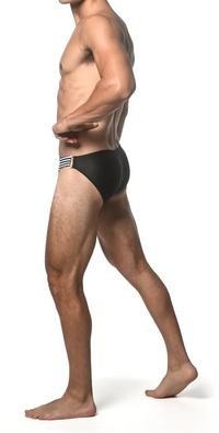 Swim Brief w/Side Stripe and Buckle (Black)