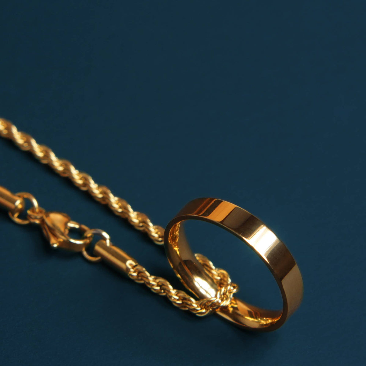 Gold Ring Necklace on Rope Style Chain (22")