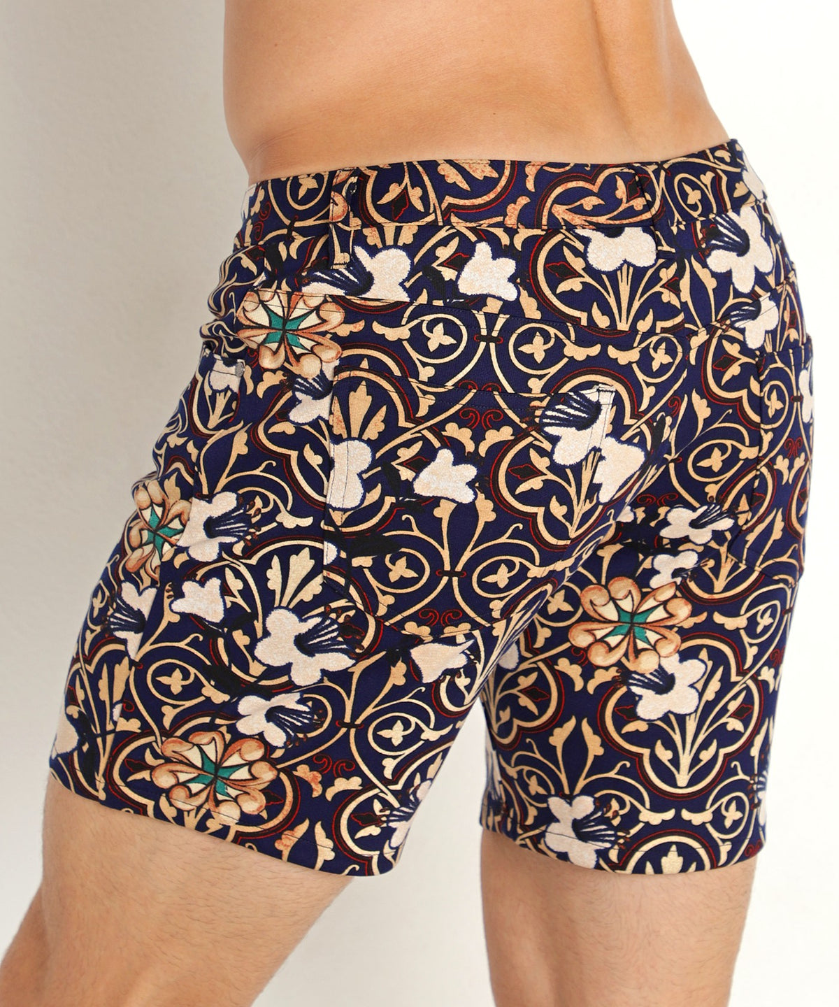 5" Jacquard Knit Stretch Shorts (Khaki Navy Mosaic Floral)