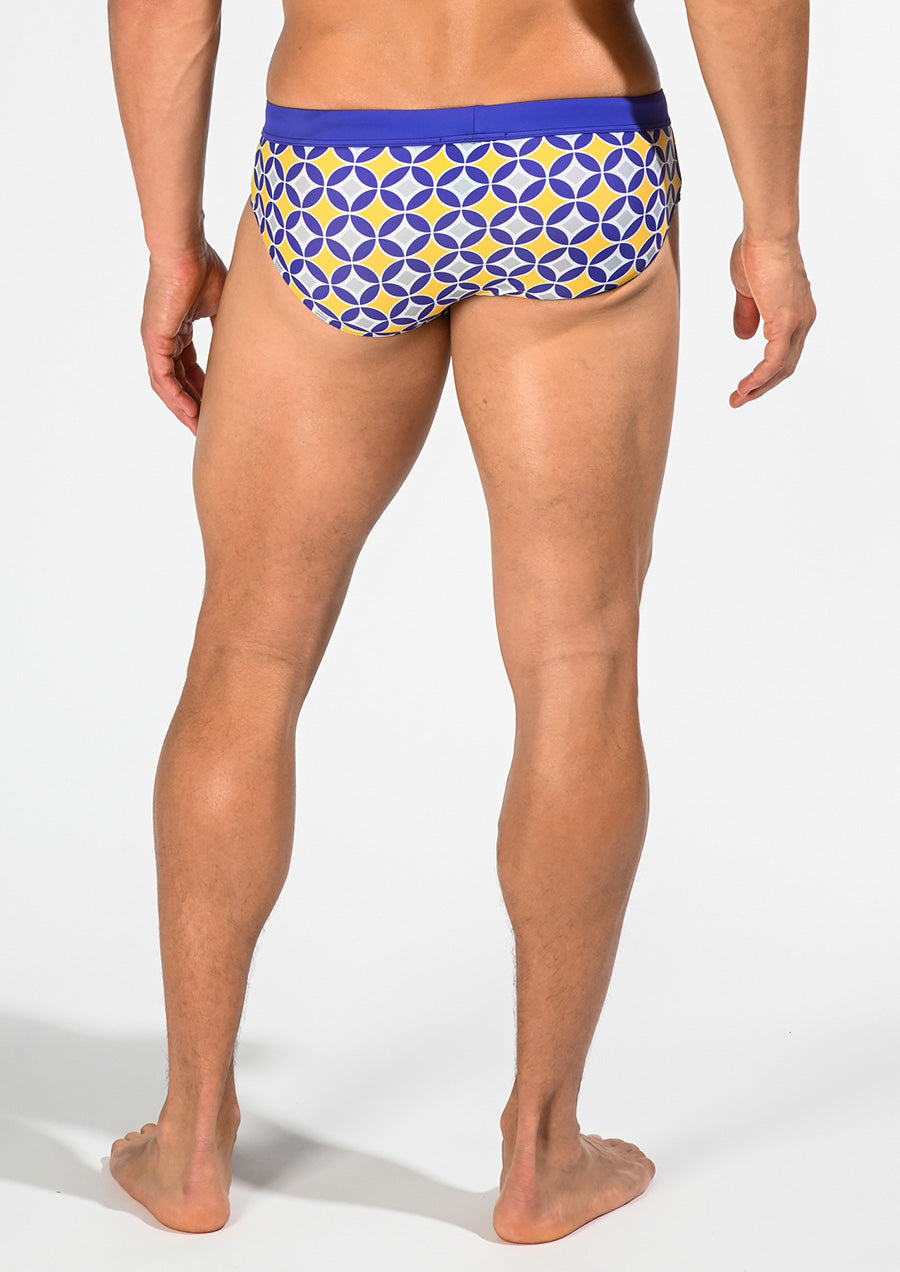 Freestyle Swim Brief w/ Removable Cup (Yellow Circle Mosaic)