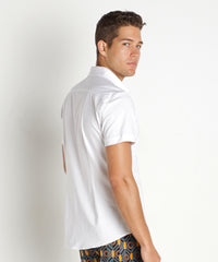 Stretch Jersey Knit Short Sleeved Shirt (White)