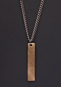 Bronze Tag & Oxidized Sterling Curb Chain Necklace