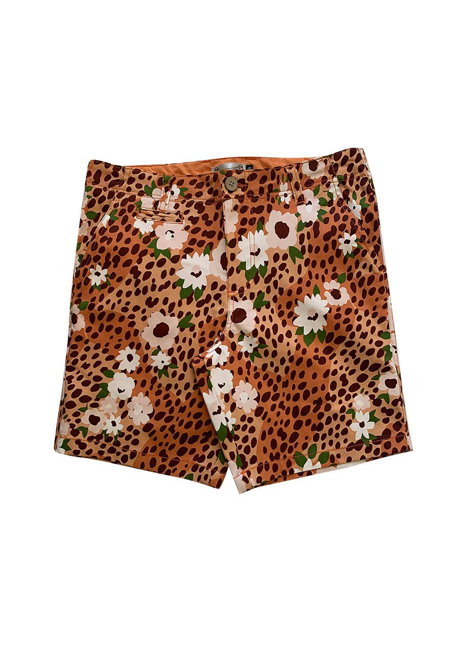 Leopard Floral Stretch Cotton Shorts