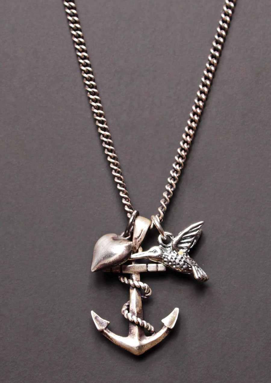 Anchor, Heart & Hummingbird Necklace