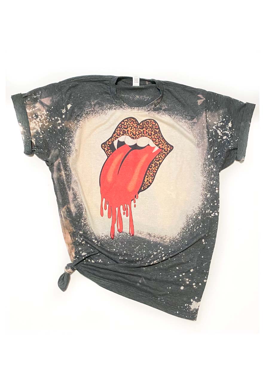 Vampire Leopard Tongue Bleached Tee (Grey)