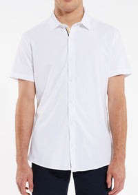 Stretch Jersey Knit Short Sleeved Shirt (White w/Tape Detail)