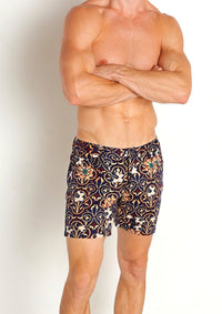 5" Jacquard Knit Stretch Shorts (Khaki Navy Mosaic Floral)