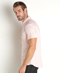 Stretch Jersey Knit Short Sleeved Shirt (Pink w/Tape Detail)