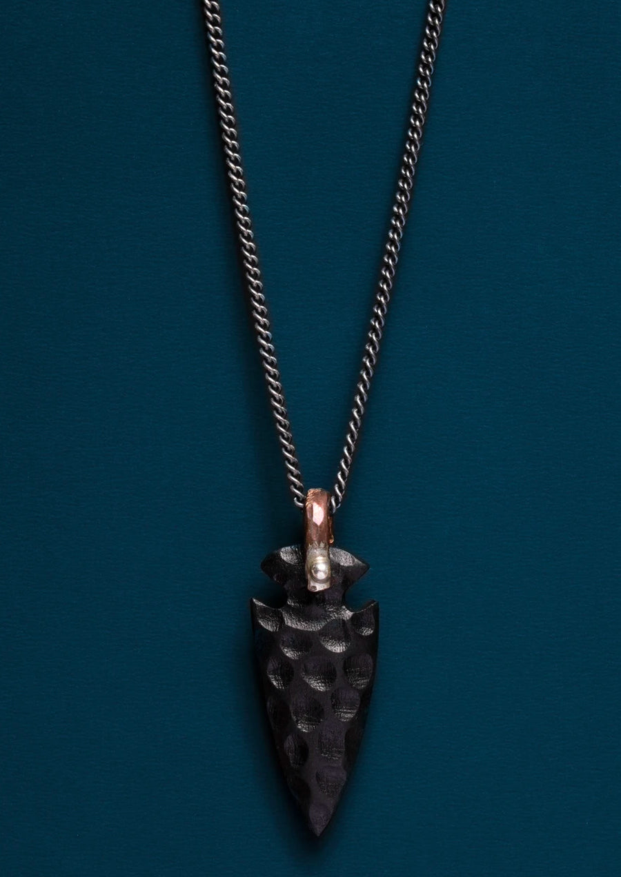 Hand Carved Wood Arrowhead and Sterling Silver Necklace